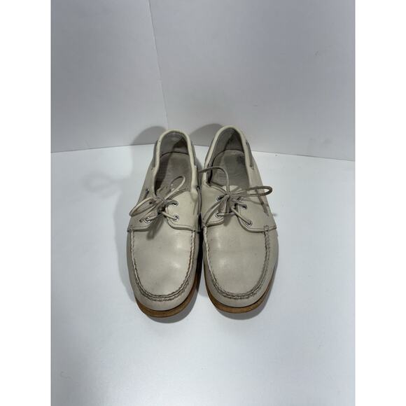 Vintage RHM Dockwear Mens Beige Leather Hand Sewed Shoe Sider Docksider Sz 10.5 - Picture 2 of 9